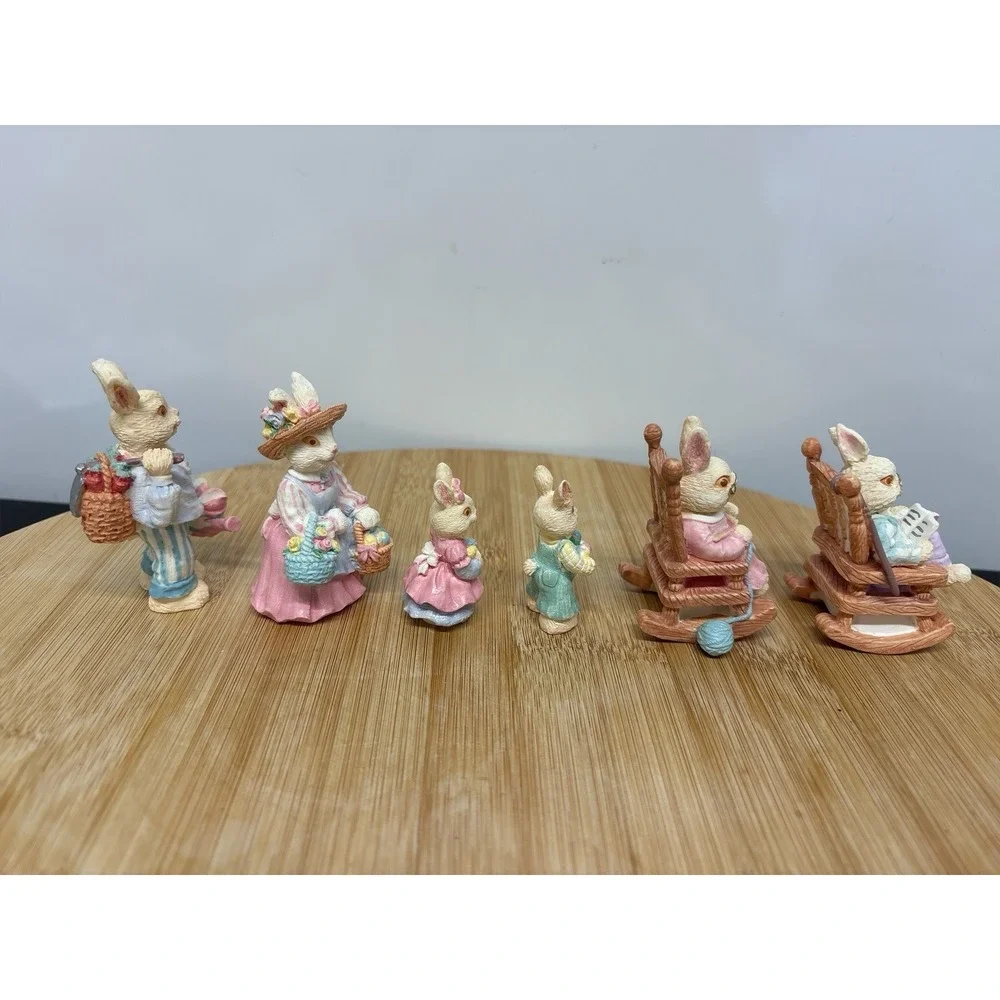 Vintage Lot Easter Rabbit Bunny Figurine Family Colorful Resin Cottagecore